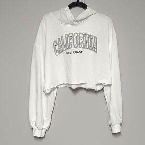 SHEIN White Cropped Hoodie California Graphic